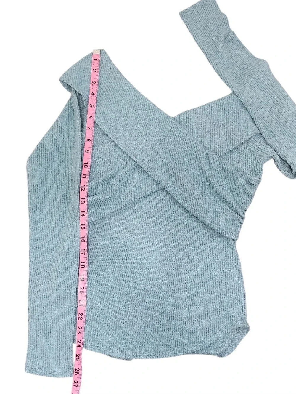 Free People Marley Top Long Sleeve Chic Off Shoulder Design Slate Blue Large